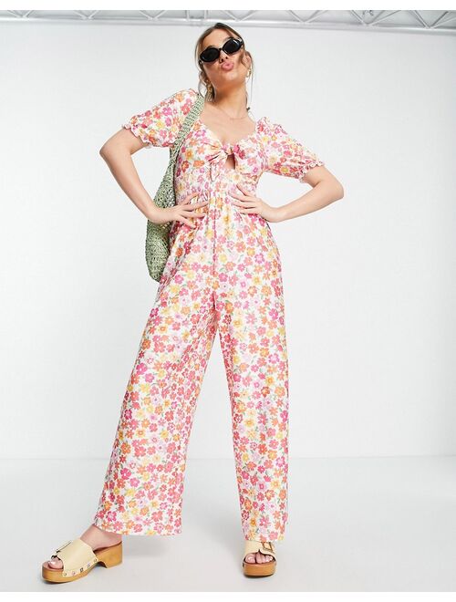 Miss Selfridge bunny tie wide leg jumpsuit in floral print