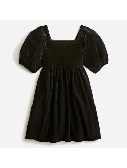 Girls' velvet puff-sleeve dress