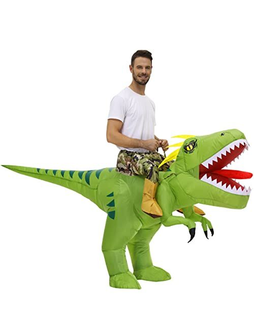 Doscos Adult Inflatable Dinosaur Costume Halloween Blow up costume Riding T-rex Funny Costume for Party