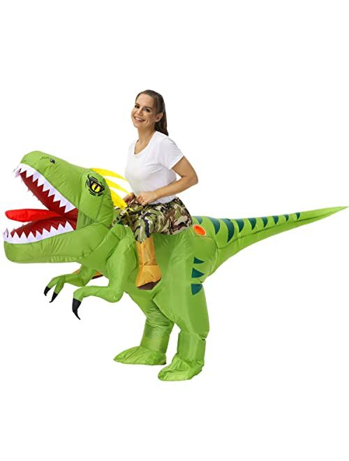 Doscos Adult Inflatable Dinosaur Costume Halloween Blow up costume Riding T-rex Funny Costume for Party