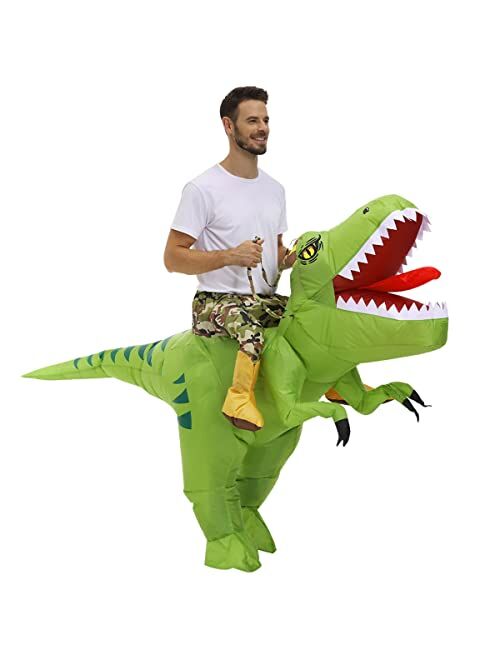 Doscos Adult Inflatable Dinosaur Costume Halloween Blow up costume Riding T-rex Funny Costume for Party