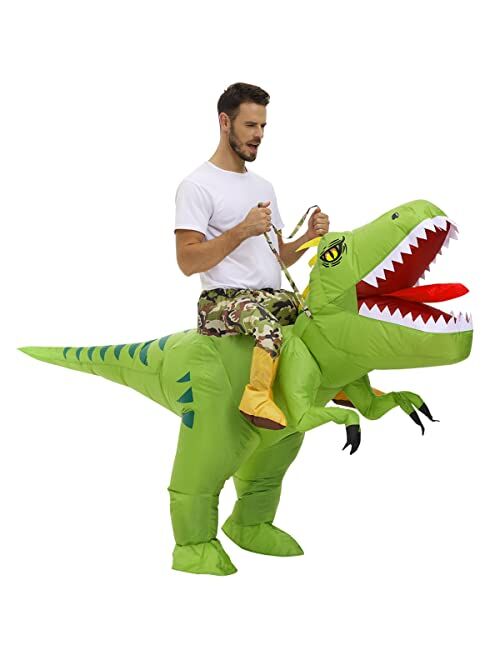 Doscos Adult Inflatable Dinosaur Costume Halloween Blow up costume Riding T-rex Funny Costume for Party