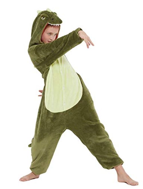 CALANTA Kids Dinosaur Onesie T-Rex Dragon Animal Costume Girls Pajamas Boys One Piece Cosplay Halloween Christmas