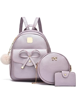 I Ihayner Girls Bowknot 3-Pieces Fahsion Leather Backpack Backpack Purse for Women Rucksack for Ladies Shoulder Bag