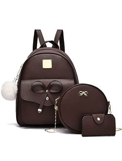 I Ihayner Girls Bowknot 3-Pieces Fahsion Leather Backpack Backpack Purse for Women Rucksack for Ladies Shoulder Bag