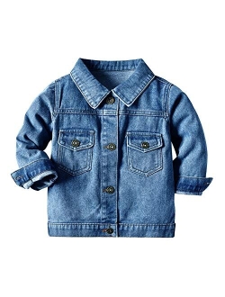 Toddler Baby Boy Girls Denim Jacket Button Down Basic Ripped Hoodie Jeans Coat Cowboy Cowgirl Casual Outwear Western Clothes