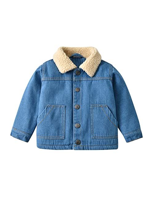 LvYinLi Baby Clothes Toddler Denim Polar Fleece Jacket Coat Baby Boys Girls Long Sleeve Thick Warm Outerwear