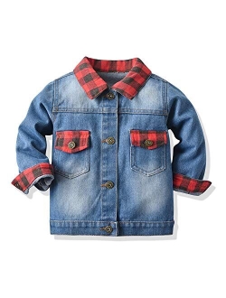 Faxson Baby Boys Girls Denim Jackets Kids Toddler Plaid Button Down Jeans Coats Top Outerwear