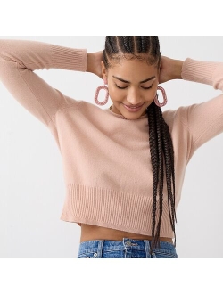 Cropped cashmere crewneck sweater in zebra stripe