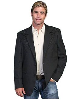 Men's Floral Embroidered Western Jacket - P-733Blk