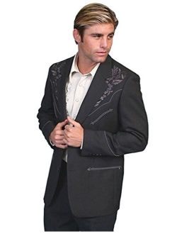 Men's Floral Embroidered Western Jacket - P-733Blk