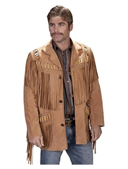 Men's Bone Beaded Fringe Leather Jacket - 902-409