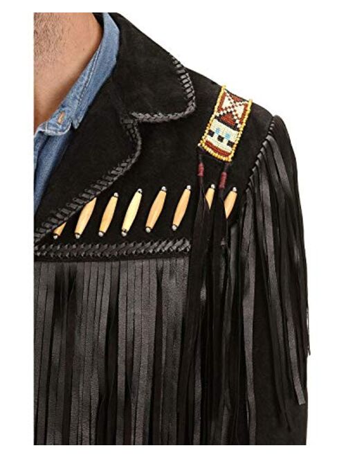 Scully Men's Bone Beaded Fringe Leather Jacket - 902-409