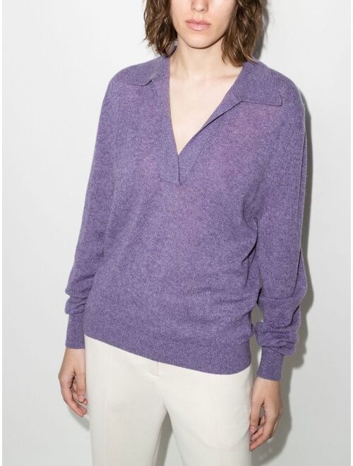 KHAITE Jo polo-collar V-neck sweater