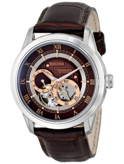 Stainless Steel Automatic Skeleton Leather Watch - 96A120 - Men