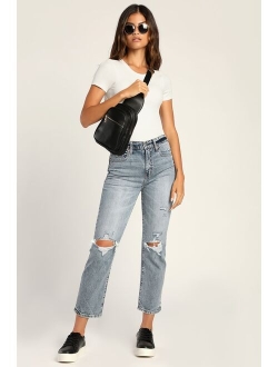 DAZE DENIM Straight Up Medium Wash High Rise Straight Denim Jeans