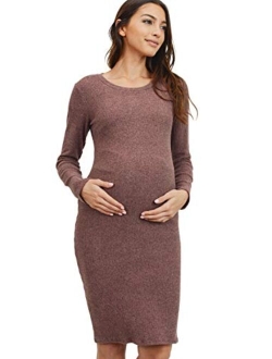 HELLO MIZ Women's Knit Ribbed Maternity Dress with Long Sleeve