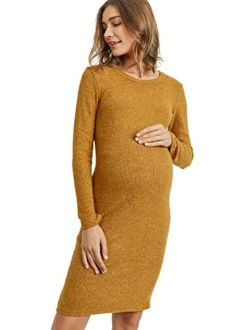 HELLO MIZ Women's Knit Ribbed Maternity Dress with Long Sleeve