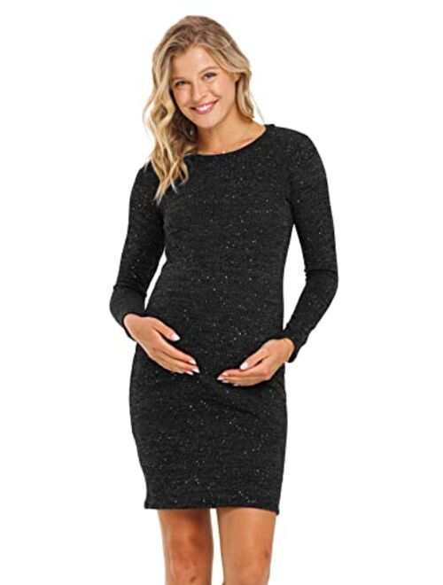 HELLO MIZ Women's Knit Ribbed Maternity Dress with Long Sleeve