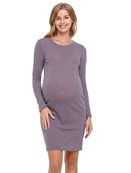 HELLO MIZ Women's Knit Ribbed Maternity Dress with Long Sleeve