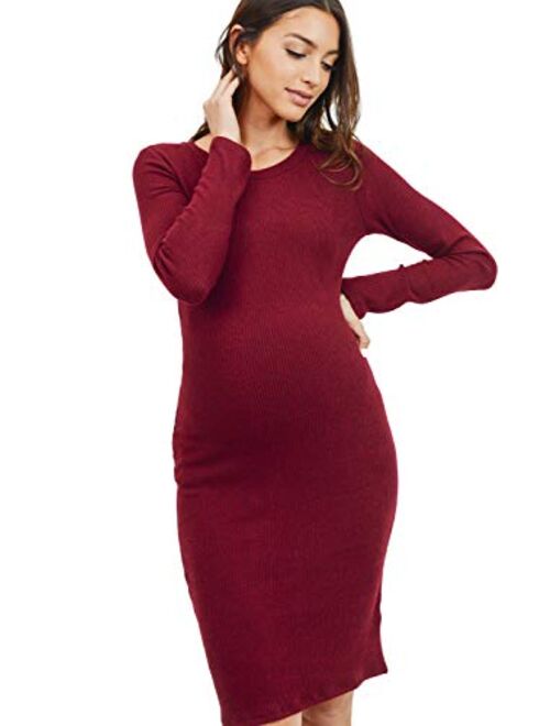 HELLO MIZ Women's Knit Ribbed Maternity Dress with Long Sleeve