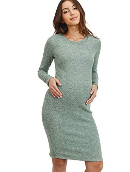 HELLO MIZ Women's Knit Ribbed Maternity Dress with Long Sleeve