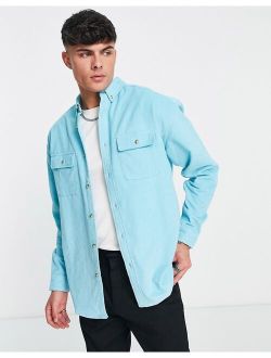 90s oversized cord shirt with double pockets in aqua