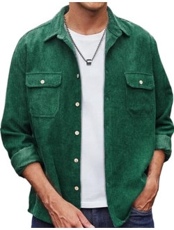 Men's Casual Shirt Corduroy Long Sleeve Button Down Work Shirt Jacket