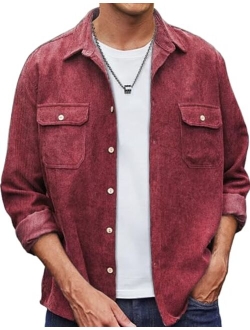 Men's Casual Shirt Corduroy Long Sleeve Button Down Work Shirt Jacket