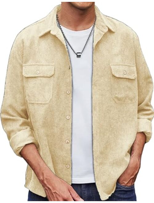 COOFANDY Men's Casual Shirt Corduroy Long Sleeve Button Down Work Shirt Jacket