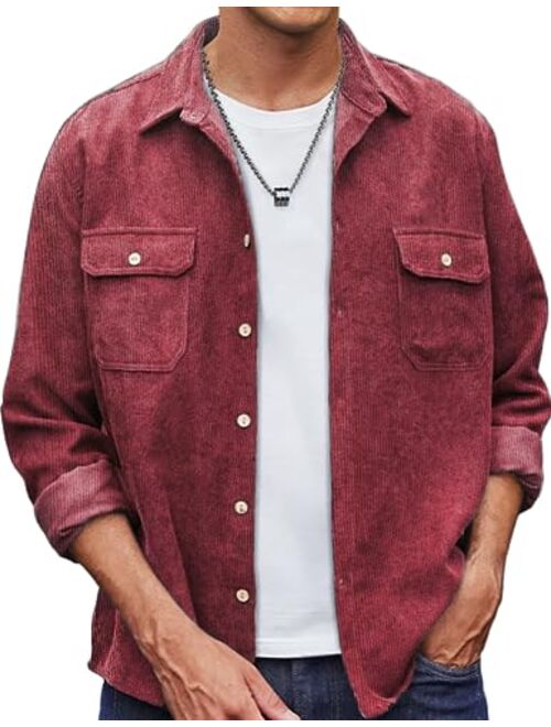 COOFANDY Men's Casual Shirt Corduroy Long Sleeve Button Down Work Shirt Jacket