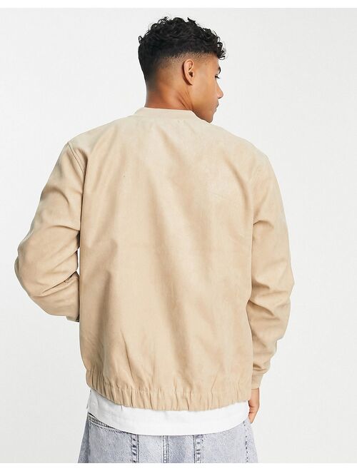 Pull&Bear bomber jacket in beige faux suede