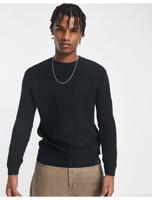 Pull&Bear sweater with waffle knit in black