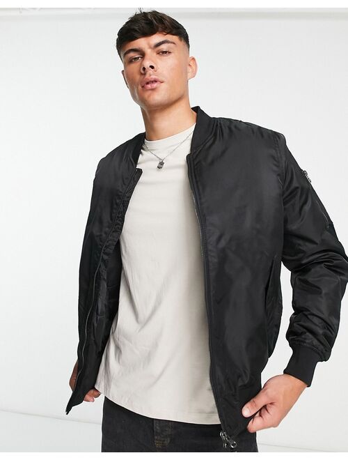 Pull&Bear padded bomber jacket in black