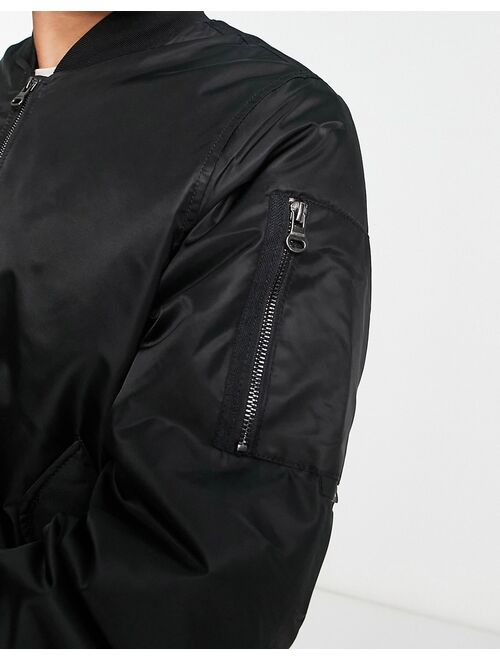 Pull&Bear padded bomber jacket in black