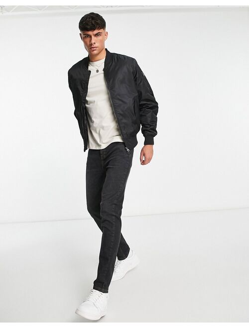 Pull&Bear padded bomber jacket in black