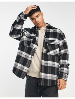 checked overshirt in black