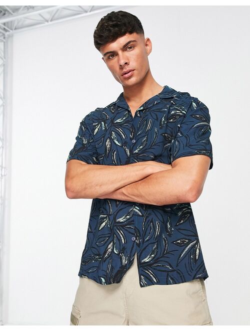 Pull&Bear abstract flower print shirt in blue