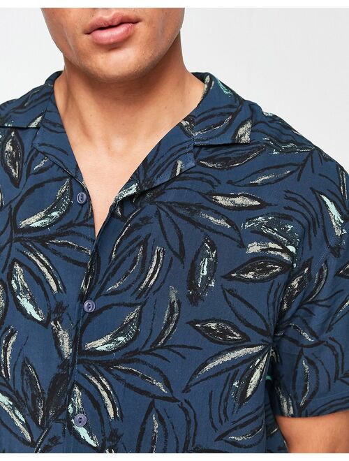 Pull&Bear abstract flower print shirt in blue