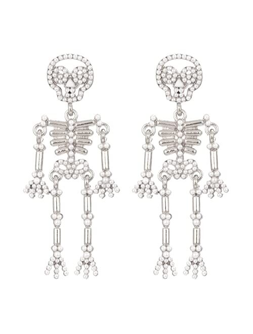 Frodete Halloween Skeleton Skull Earrings for Women Bling Rhinestone Crystal Gothic Skull Earring Halloween Theme Jewelry Gift Charm