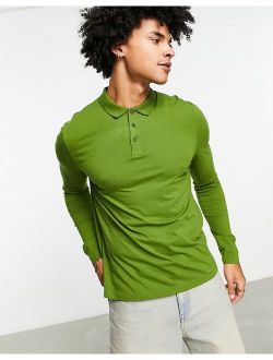 long sleeve polo in khaki