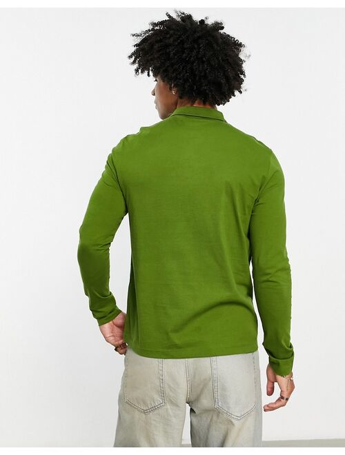 ASOS DESIGN long sleeve polo in khaki