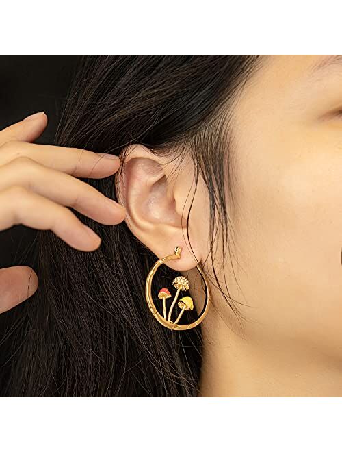 Posh Professors Cute Mushroom Earrings Chunky Gold Hoop Summer Jewelry Anime Kawaii Statement Unique Fun Aesthetic Boho Trendy Hypoallergenic earingings for women