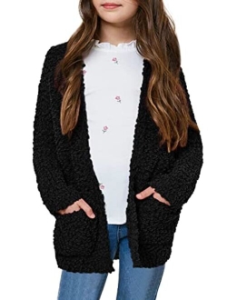 CNJFJ Girls Casual Open Front Long Sleeve Cardigan Pocket Fashion Sweater Outwear