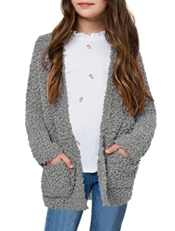 CNJFJ Girls Casual Open Front Long Sleeve Cardigan Pocket Fashion Sweater Outwear