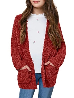 CNJFJ Girls Casual Open Front Long Sleeve Cardigan Pocket Fashion Sweater Outwear