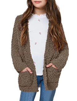 CNJFJ Girls Casual Open Front Long Sleeve Cardigan Pocket Fashion Sweater Outwear