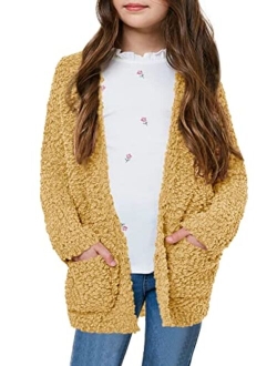 CNJFJ Girls Casual Open Front Long Sleeve Cardigan Pocket Fashion Sweater Outwear