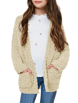 CNJFJ Girls Casual Open Front Long Sleeve Cardigan Pocket Fashion Sweater Outwear