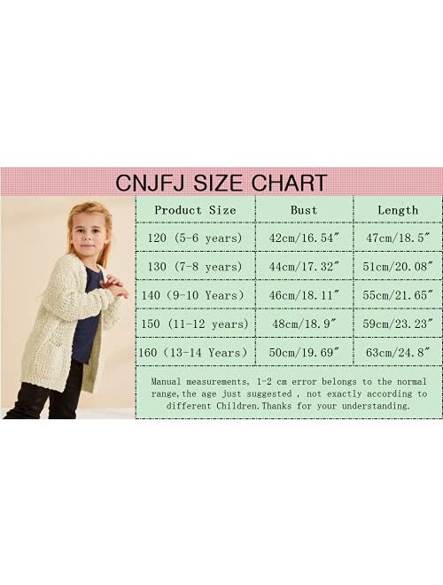 CNJFJ Girls Casual Open Front Long Sleeve Cardigan Pocket Fashion Sweater Outwear